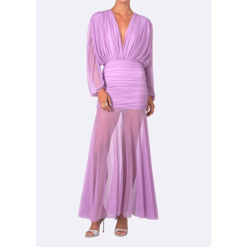 NEW NONCHALANT LABEL pia mesh ruched bodysuit in lavender